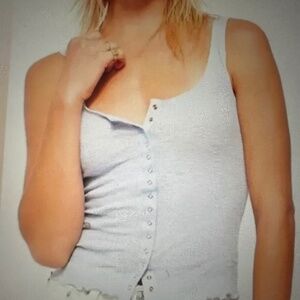 Free People Tellin Me Ribbed Snap Front Tank Top. Nwot